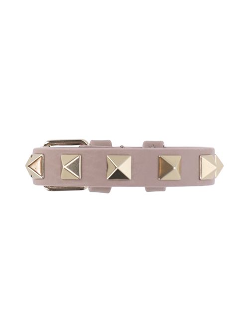 ROCKSTUD BRACELET IN LEATHER AND STUDS WITH RUTHENIUM FINISH Pink VALENTINO GARAVANI | 6W2J0X53VSHP45